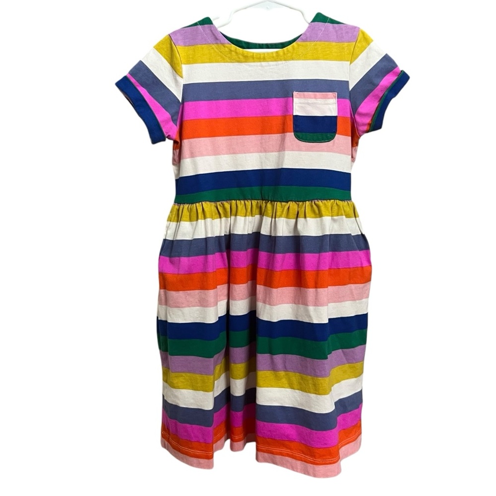 Mini Boden Multicolor Rainbow Striped Short Sleeve Jersey Dress Girls Size 9-10